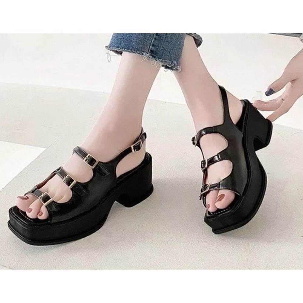 Summer Hollow Out Sandals High Heel Wedge Platform Sandals Flat Roman Sz 5 35 EU